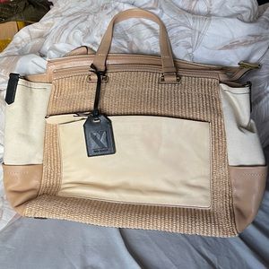 Reed Krakoff Raffia Leather Canvas Beige Straw Tote